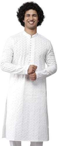 See Designs Kurta Regular in cotone da uomo, bianco, S