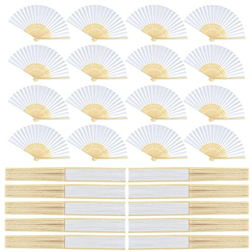 PLULON 26 Pieces White Paper Handheld Fan Hand Folding Fans Foldable Bamboo Fan for Wedding Home Parties Decoration