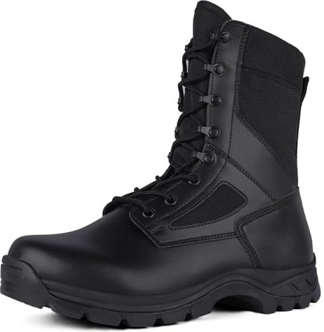 LUDEY Botas Militares Ligeras para Hombres - Botas Tácticas Impermeables y de Seguridad - Botas de Combate y Policía Antideslizantes - Bota de Senderismo Negro 41EU