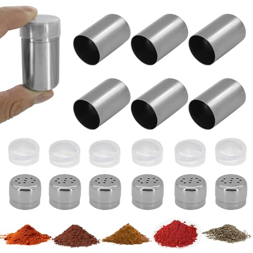 LHOEST Mini spargisale per sale e pepe, da 5 ml, mini spargisale per sale e pepe, in acciaio inox, con coperchio, 6 pezzi