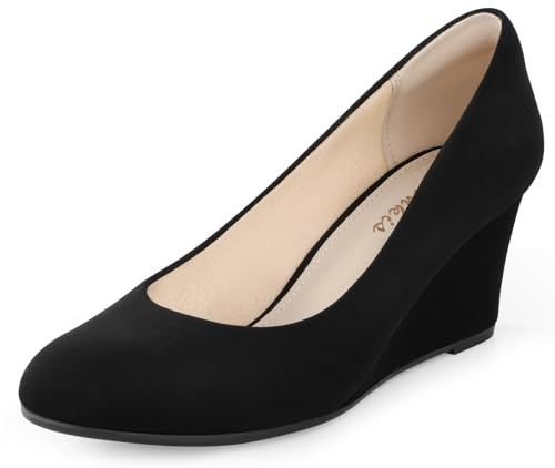 Ankis Comfortable Medium Heel Wedges for Women - Black Work Pumps - 2.5Inch Heels for Dressy Spring Fall