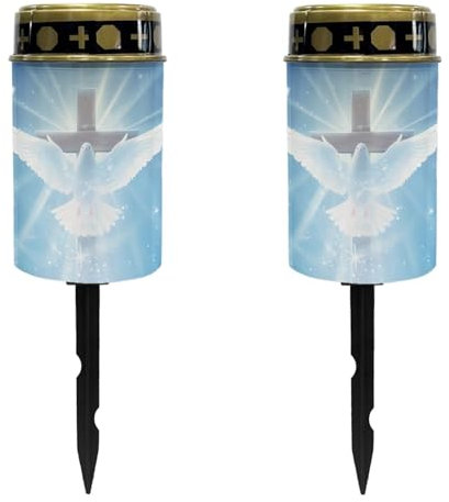 Luarisgur Peace Dove Cross Solar Memorial Lights for Graves Blue Gravesite Decorations Cemetery Solar Lights for Grave Outdoor Garden Cemetery Led Lights Grave Lamp for Loved Ones Set of 2