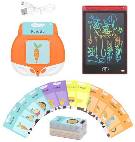 MoKo Sprechende Lernkarten Deutsch, interaktive Kleinkind Flash-Karten mit 224 Words, 8,5 Zoll Zeichnung Tablet Spielzeug, Lernen Montessori-Spielzeug für 2-5-jährige Jungen und Mädchen, Orange