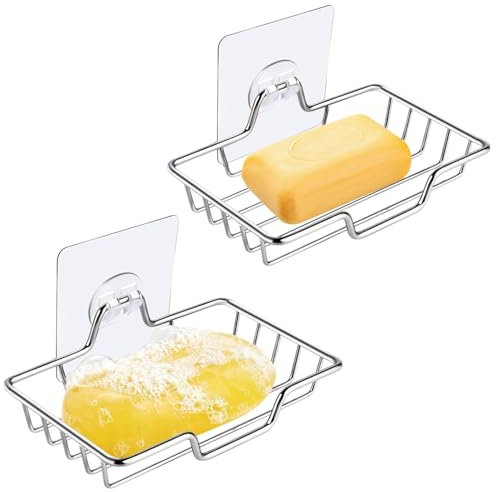 Soporte para Jabonera sin taladra,2 Pcs Jabonera de Acero Inoxidable abonera de Ducha Sin Taladrar Jaboneras Autoadhesivas para Esponja de Jabón para Baño y Cocina