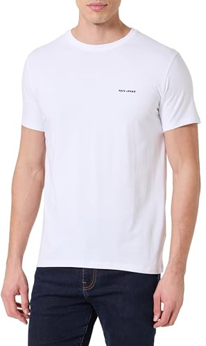 Pepe Jeans Camiseta elástica con Logotipo básico para Hombre, Color Blanco (Blanco), Talla M, Blanco (Blanco), M