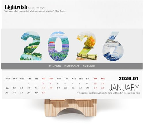 Lightwish Watercolor Calendar Paper for 2026, 100% Cotton, 12 Sheets, 140lb/300gsm, Acid-Free Hot Pressed Watercolor Paper, Art Supplies for Watercolor Crafts and DIY Media