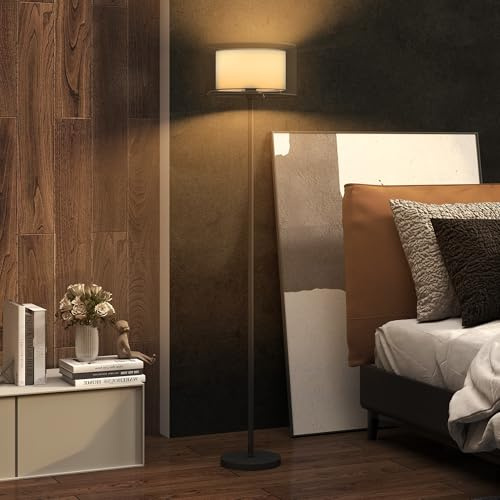 HOMCOM Lampada da Terra Moderna con Doppio Paralume, Lampada con Interruttore a Pedale per Camera, Salotto e Soggiorno, Ø33 x 152.5 cm, Nero