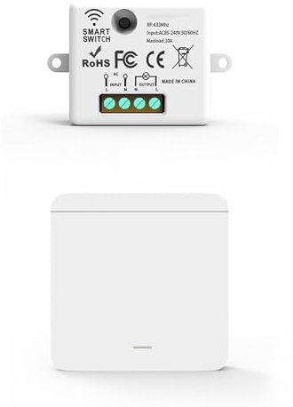 Kit Interruttore Luce Smart WiFi – Ricevitore + Interruttore Wireless, Controllo Remoto Intelligente compatibile con App Tuya e Google Home/Alexa (1 Ricevitore e 1 Interruttore (1 Tasto))