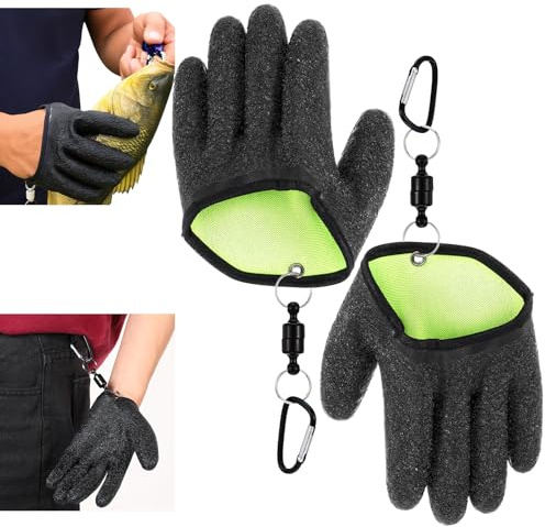 Qianyu 2Pcs Fishing Gloves with Magnet Anti-Slip Ice Fishing Glove Release Professional Catch Fish Gloves Non-Slip Textured Grip Palm Glove for Men Women Handling Cleaning Accessories