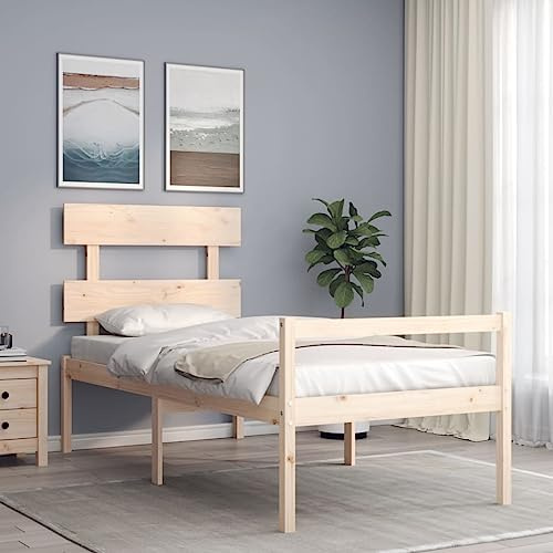 Genérico Cama para Personas Mayores con cabecero Madera Maciza 90x200 cm, Camas y somieres Marrón,3195336