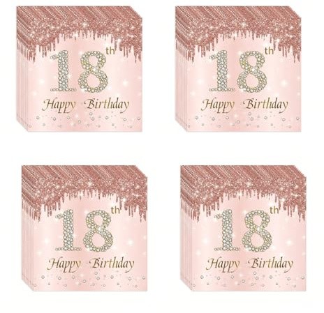 40 stycken servetter 18. Födelsedag flicka roséguld 3-lagers Happy Birthday-dekoration 18 år kvinnor, bordsdekoration party porslinsset för 20 gäster, elegant pappersservetter jubileum dekoration