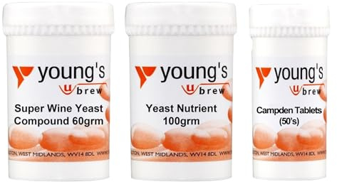 Young's Super Wine Yeast Compound 60g, Brewing Yeast Nutrient 100g & Campden Tablets 50pk for Homebrewing Wine, Cider and Mead