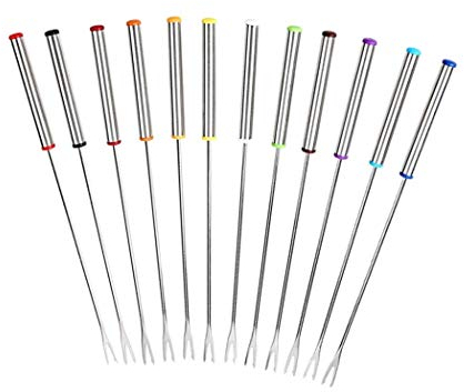 YUNB Lot de 12 fourchettes à fondue de 24 cm en acier inoxydable avec poignée résistante à la chaleur pour rôtir la viande, les fruits, le fromage et le chocolat