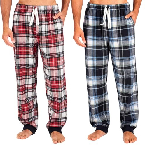 Style It Up Men’s Fleece Lounge Pants Pyjama Bottoms – Soft Warm Tartan Check & Plain PJ Pants, Cuffed Hem, Adjustable Drawstring Waist, Pockets, Nightwear & Loungewear