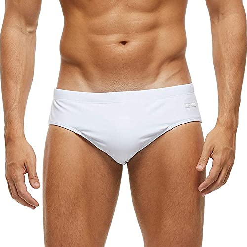 Arcweg Bañadores para Hombres Pantalones Trigulares Cortos Calzoncillos Traje de Baño Cortos Hombres Elástica Almohadillas Extraídas Blanco L
