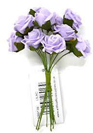 Artificial Floral Supplies 12 Head - 2cm - Miniature Foam Rose Bunch - Wedding Flower Buttonhole Corsage (Lilac)