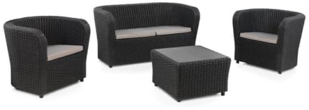 SHAF - Conjunto Jardín Exterior y Terraza - Sofá de 2 Plazas y 2 Sillones con Cojines Acolchados con Mesa Central con Almacenamiento Integrado - Plástico Reciclado - Set Nova Confort Storage - Grafito