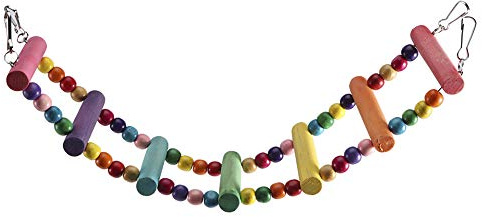 GOTOTOP Balançoire à oiseaux, échelle de support suspendue en bois avec perles, jouet à mâcher pour calopsittes, perruches, aras, tourtereaux, oiseaux de petite et moyenne taille