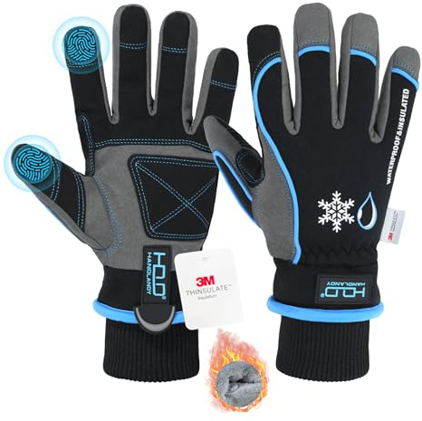 HANDLANDY - Gants de travail imperméables et isolés thermiques, gants d'hiver pour hommes et femmes avec écran tactile, gants chauds pour ski, snowboard et temps froid (Bleu, Très grand)