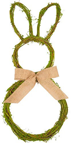 VGIA 27 Inch Artificial Easter Wreath with Moss and Burlap Bow Spring Bunny Wreath for Front Door Easter Decorations for Home
