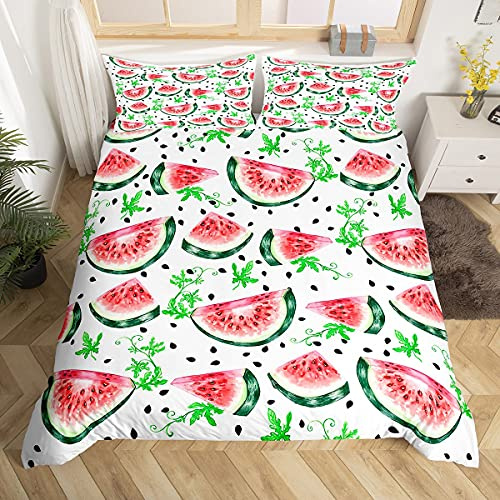 Homemissing Watermelon Duvet Cover Sweet Tropical Fruit Comforter Cover Kids Cute Fresh Watermelon Bedding Set for Boys Girls Child Summer Vacation Style Bedding & Linen Double Size Bedclothes