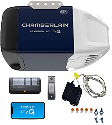 Chamberlain B2202 Smart Wi Fi Enabled Belt Drive Garage Door Opener with Remote, Push Button Controller, Safety Sensors, and myQ App Connectivity