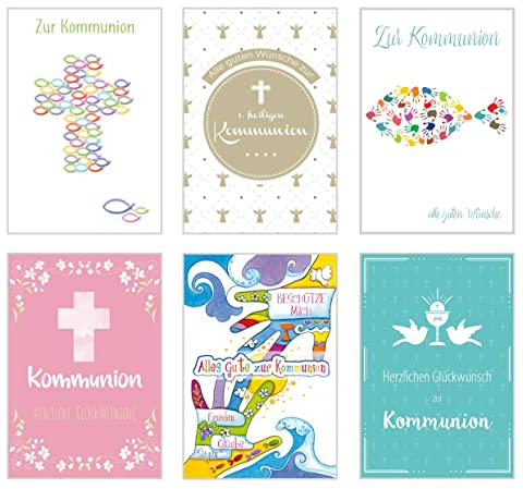 Edition Seidel Set 6 Premium Kommunionskarten mit Umschlag (Doppelkarten/Klappkarten mit Briefumschlag) Karte Postkarte Kommunion (SW02)