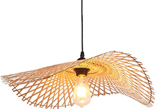 DUNMW Lampada a sospensione in bambù intrecciata a mano Lampadario a cappello semplice Lampada da soffitto Lampadario in bambù naturale per sala da pranzo, sala da tè, ristorante