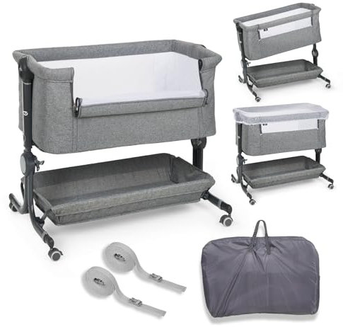 ms Minicuna Colecho Comfy - Cuna Colecho Regulable Multialturas, Reclinable - Colchón Incluido e Incluye Mosquitera de Serie