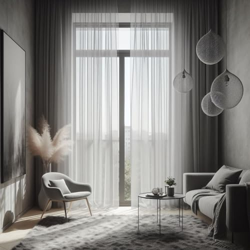 GARDINESTAN Cortina blanca transparente con cinta de plomo y cinta fruncidora (250 x 250 cm)