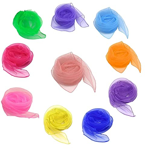 CINGHIA Seidentücher,Chiffontücher,Jongliertücher, 20 Stück Spieltücher,Bunte Tücher für Kindergarten Kinder Mädchen Party Aktivitäten Zubehör Dekoration 60 x 60 cm, 10 Farben