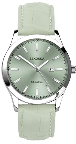Sekonda Taylor Ladies 34mm Quartz Watch in Green with Analogue Date Display, and Green Leather Strap 40549