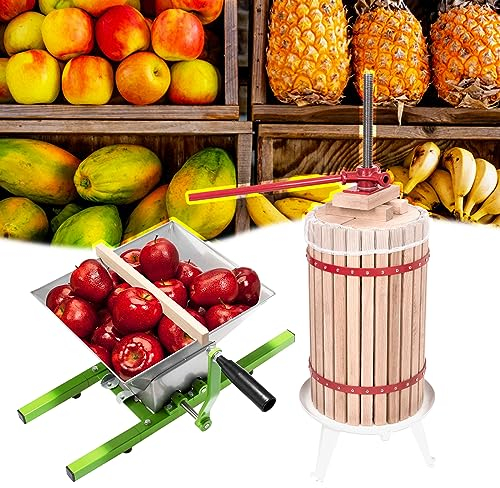 JOIEYOU 6 l fruktpress 7 l fruktkvarn, mobilt vinpresssset, juicepress, manuell, bärpress, fruktpress, äppelpress inkl. pressduk, tryckplatta för fruktviner, fruktjuicer, cider