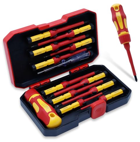 CCLIFE 13 tlg VDE Isolierter Schraubendreher Magnetische Schraubenzieher 1000V inkl. Spannungsprüfer Schlitz & PH & PZ & Torx Set mit Wechselklingen-Satz