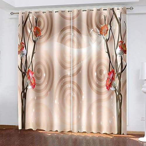 Skcess Vorhang mit Ösen, Vorhang Rosa Blumen und Silhouetten Vorhang Polyester Gardinen 2er Set 107x214cm(WxH)