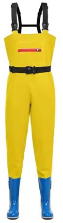 Watstiefel PVC-Wathose Mit Stiefeln Für Damen, Leichte, Wasserdichte Wathose Für Angeln Und Jagen, Rutschfest Und Atmungsaktiv(Yellow,38 EU)