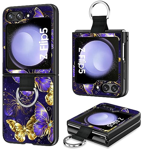 BENTOBEN Funda para Samsung Galaxy Z Flip 5 5G, Carcasa Samsung Z Flip5 Funda Protectora Plegada Brilla en la Oscuridad Delgada Fluorescencia Patrón de Mariposa TPU Resistente Anti-arañazos Púrpura