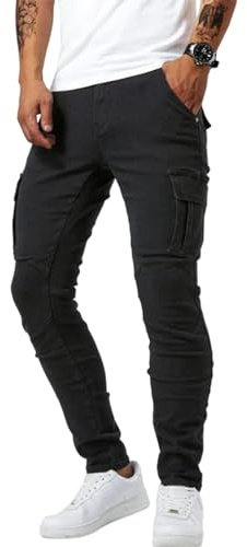 MLGBNM Urbanelite - Jeans tipo cargo para hombre, casuales, ajustados, elásticos, con bolsillos tipo cargo, pantalones de trabajo hip hop (negro, 2XL)