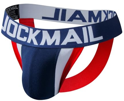 JOCKMAIL Suspensorio Hombre Tanga Sexy Tanga Ropa Transpirable Slips Deportivo Ropa Interior (FR/ES, Letras, L, Regular, Regular, Azul Zafiro)