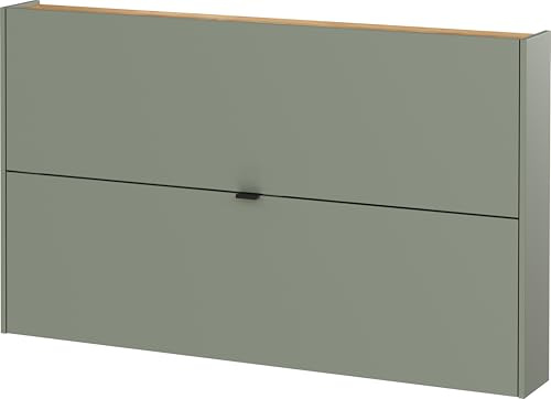 Germania Armoire à Chaussures 1392-629 GW-Ameca, en Vert Taupe/chêne de Navarra, avec Faible Profondeur, 140 x 83 x 18 cm (LxHxP)