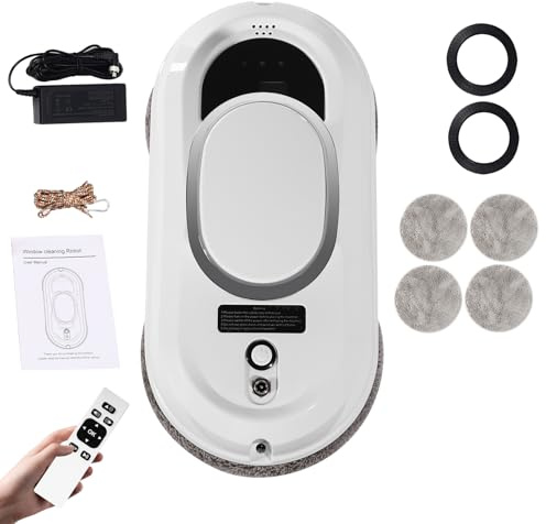 XUEMANSHOP Fönsterrengöringsrobot, 2 800 PA automatisk fönsterrengörare med minnesfunktion, automatisk växelsugning och torkning, trippel säkerhetssystem, vit