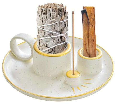 Räucherschale, 4-in-1 Keramik Räucherstäbchen Halter und Incense Holder für Räucherstäbchen, Räucherkegel Halter, Palo Santo und Weißer Salbei, Halter Räucherstäbchen für Yoga und Meditation, Weiß