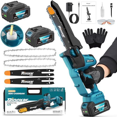 Mini Motosega a Batteria per Potatura, 1300W 8 Pollici Sega a Batteria per Potatura con 8000mAh Batterie, Motore Brushless, Pompetta Olio Auto Erogazione, per Giardinaggio - PowerCut X9 Pro