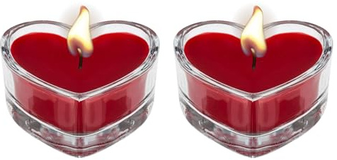 AKH® Velas grandes en forma de corazón en tarro de cristal | Paquete de 2 | Velas románticas para el día de San Valentín, ideales para bodas, decoración del hogar y ocasiones especiales | Velas de té