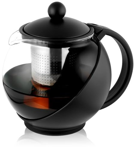 HOTUT Théière ronde, Théière à Piston en Verre, Théière en Verre Résistant à la Chaleur, pour Infuseur de Théière de Tous les Jours, Feuilles Mobiles(750ml)