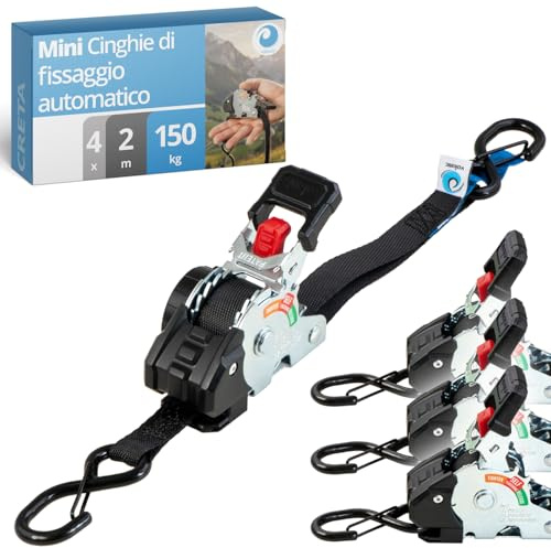 valonic CRETA 2 m, automatiska minispännband för daglig användning, hemma och på resan, 4-pack, 150 kg dragkraft, 19 mm, för vardagsbruk och transport, självrullande