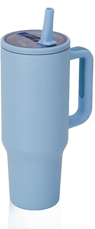 Y·J&H 40oz (1200ml) Travel Tumbler Double Wall Vacuum Insulated Coffee Mug Stainless Steel Coffee Cup with Handle and Flip Straw, BPA Free - Sky Blue