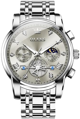 OLEVS Men's Chronograph Watch, Dress Stainless Steel Waterproof Quartz