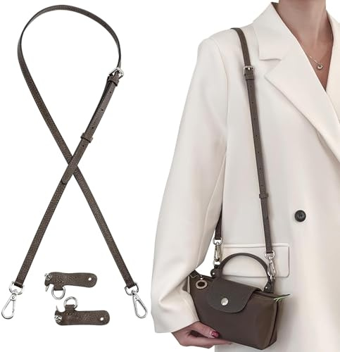 Correa de Cuero para Longchamp Le Pliage Mini Bolso, Correas de Hombro Ajustable Correa de Repuesto para Bolso Bandolera con Gancho Giratorio Metálico