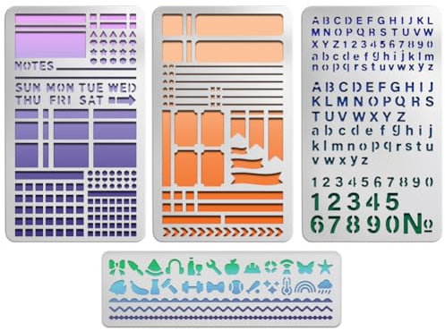 UNICRAFTALE Stencil in metallo per diario con modelli di banner lettere numeri riutilizzabile in acciaio inossidabile per quaderno a punti agenda settimanale tracciamento abitudini segnalibro